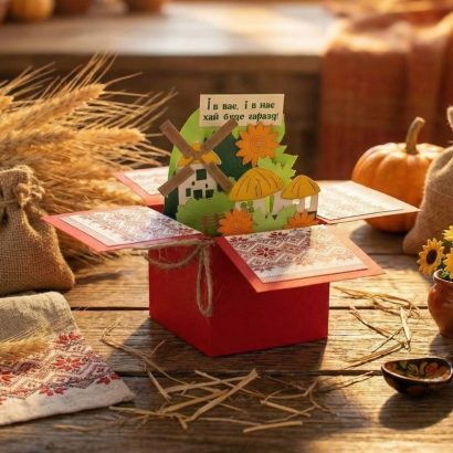 3d сувенір листівка коробочка традиційне українське село