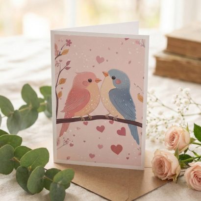 Романтична листівка валентинка закохана пара пташечки