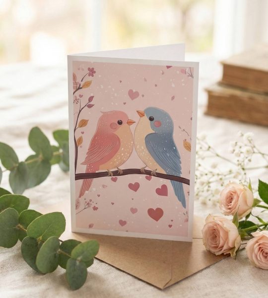 Романтична листівка валентинка закохана пара пташечки