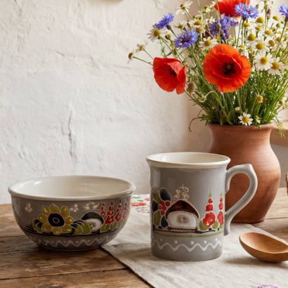 Чашка + Миска квіти мальви Україна розпис, кераміка