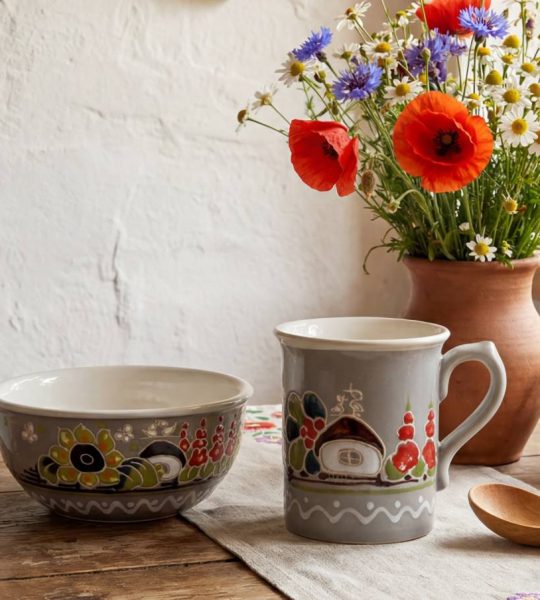 Чашка + Миска квіти мальви Україна розпис, кераміка