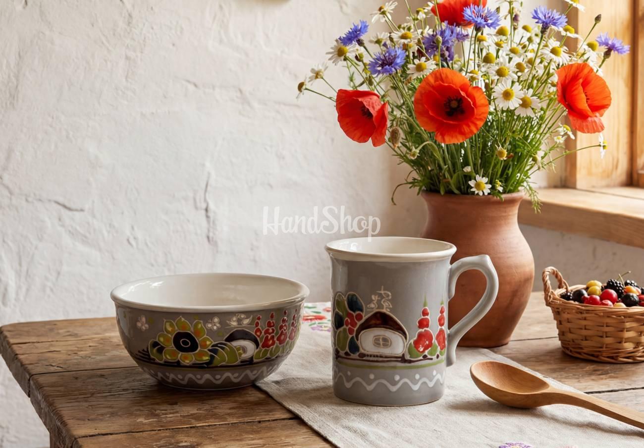 Чашка + Миска квіти мальви Україна розпис, кераміка Чашка + Миска квіти мальви Україна розпис, кераміка