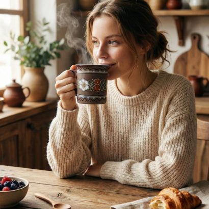Керамічна чашка квіти ромашки вишеньки ручний розпис