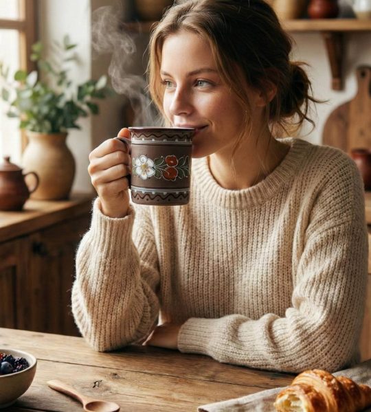Керамічна чашка квіти ромашки вишеньки ручний розпис