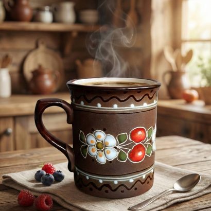 Керамічна чашка квіти ромашки вишеньки ручний розпис