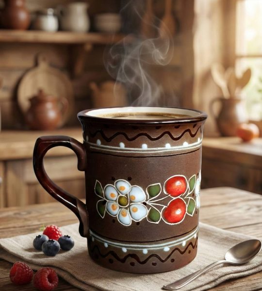 Керамічна чашка квіти ромашки вишеньки ручний розпис