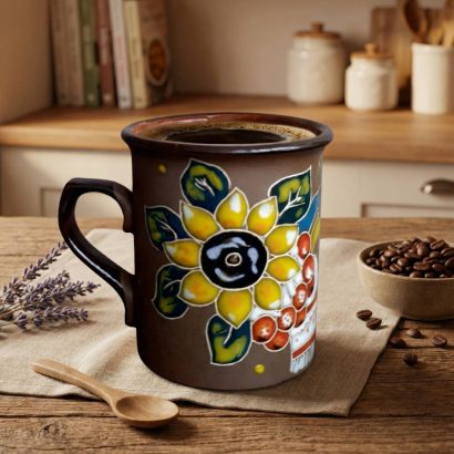 Керамічна чашка рушничок, калина, соняшник, прапор