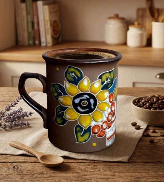 Керамічна чашка рушничок, калина, соняшник, прапор