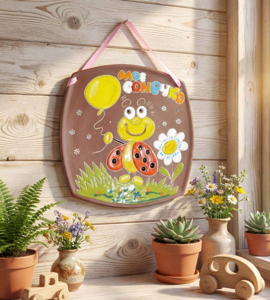 Керамічна тарілка настінна жучок сонечко діаметр 32 см