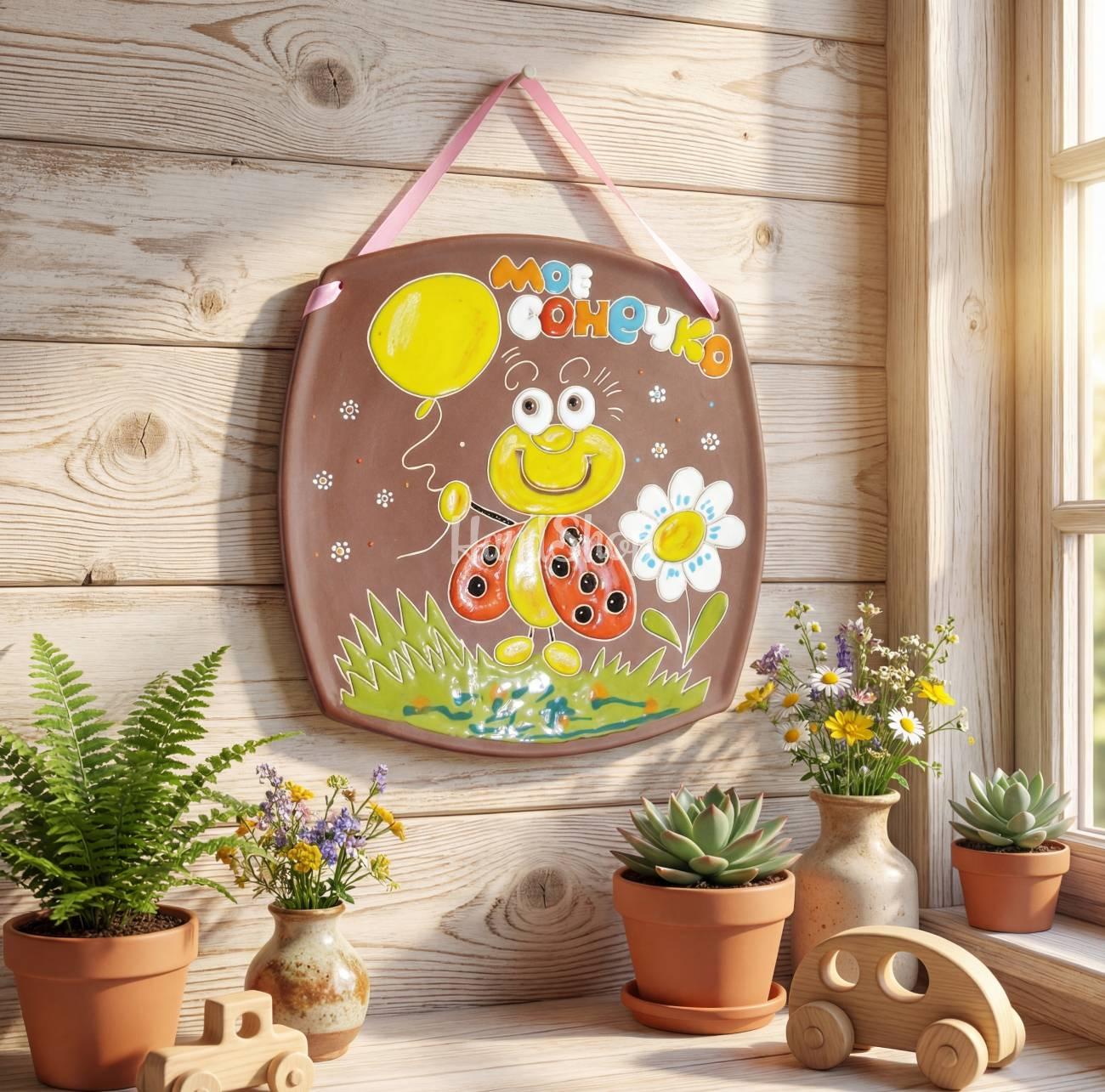 Керамічна тарілка настінна жучок сонечко діаметр 32 см Керамічна тарілка настінна жучок сонечко діаметр 32 см