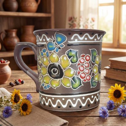 Керамічна сувенірна чашка українські соняшники, калина