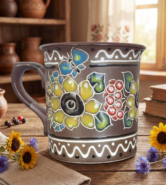 Керамічна сувенірна чашка українські соняшники, калина