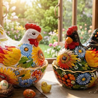 Сувенірна пара курочки петриківський розпис кераміка 2 шт