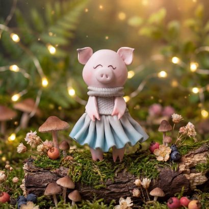 Дитяча брошка свинка дівчинка у сукні сувенір глина