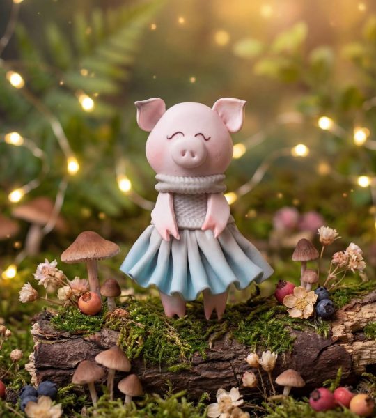 Дитяча брошка свинка дівчинка у сукні сувенір глина