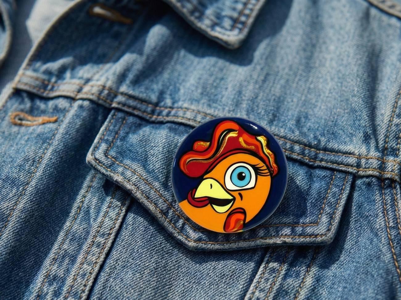 Дитяча дерев'яна кругла брошка курочка Великдень, розпис Дитяча дерев'яна кругла брошка курочка Великдень, розпис