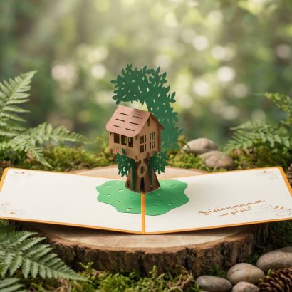 Об’ємна дитяча листівка будиночок на дереві скрапбукінг 3d