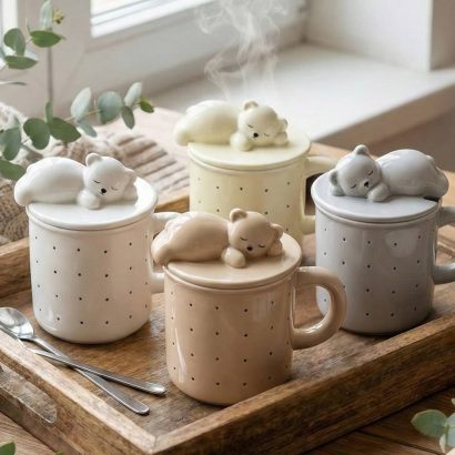 Чашка керамічна з кришкою та ложкою ведмежа (на вибір!)