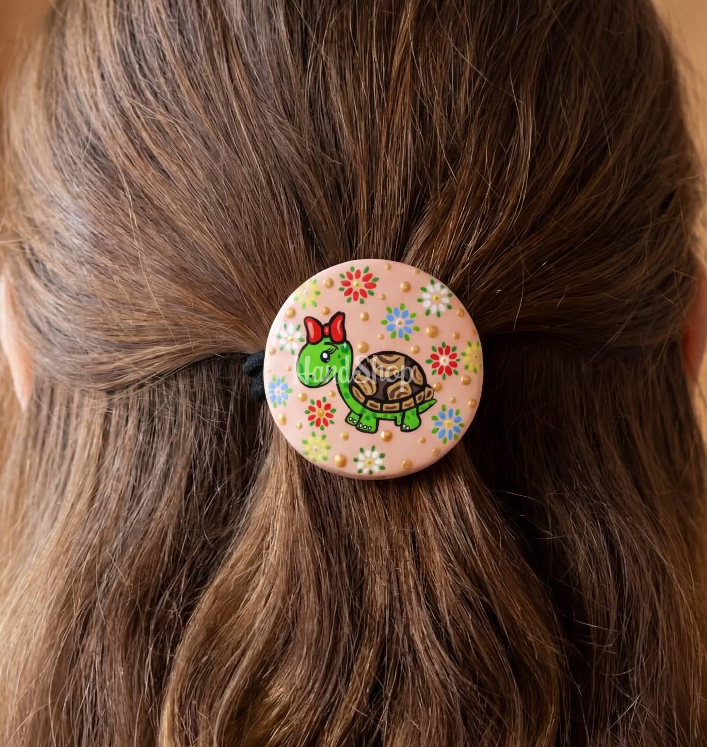 Дитяча кругла резинка для волосся черепаха розпис Дитяча кругла резинка для волосся черепаха розпис