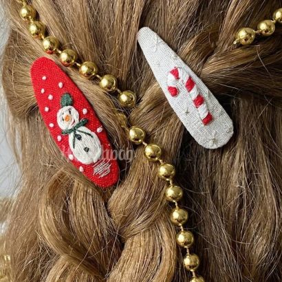 Різдвяні заколки сніговик льодяник, ручна вишивка 2 шт!