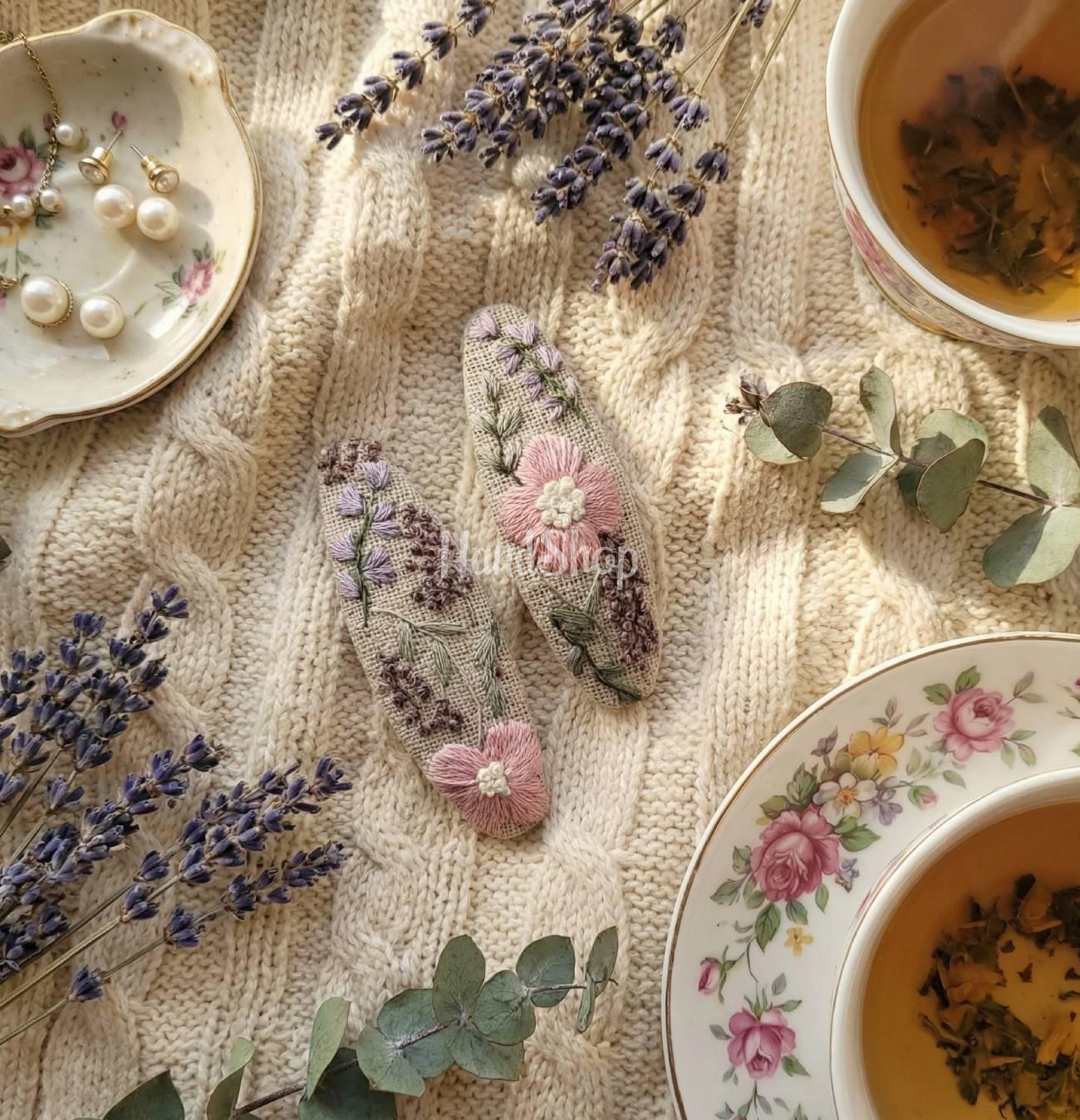 Заколки для волосся ручна вишивка польові квіти, 2 шт Заколки для волосся ручна вишивка польові квіти, 2 шт