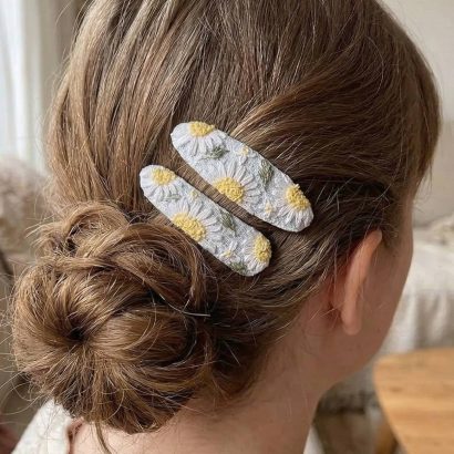 Дитячі заколки для волосся квіти ромашки вишивка, 2 шт