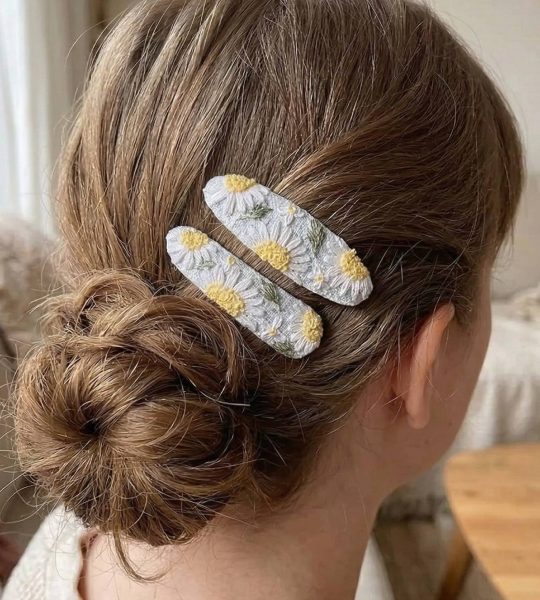 Дитячі заколки для волосся квіти ромашки вишивка, 2 шт