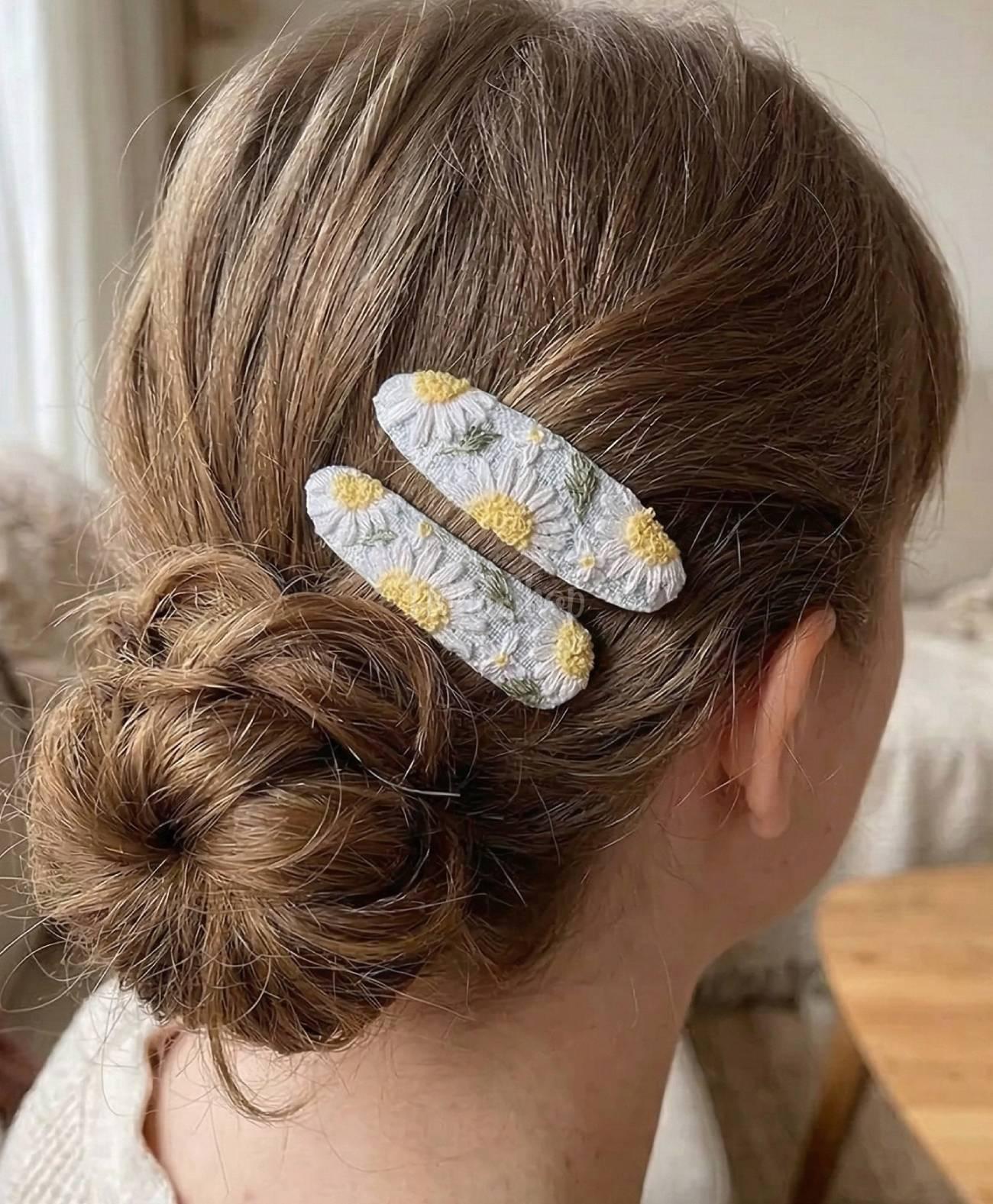 Дитячі заколки для волосся квіти ромашки вишивка, 2 шт Дитячі заколки для волосся квіти ромашки вишивка, 2 шт