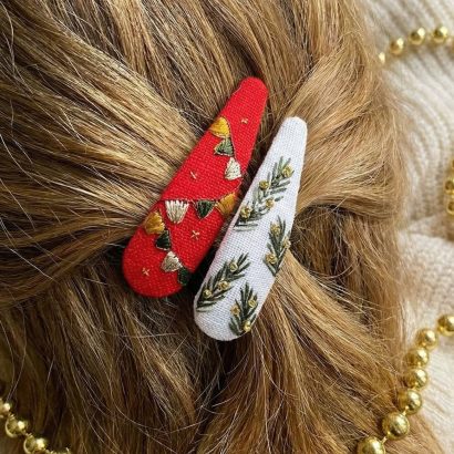 Різдвяні заколки прапорці гілочки сосни, вишивка 2 шт!