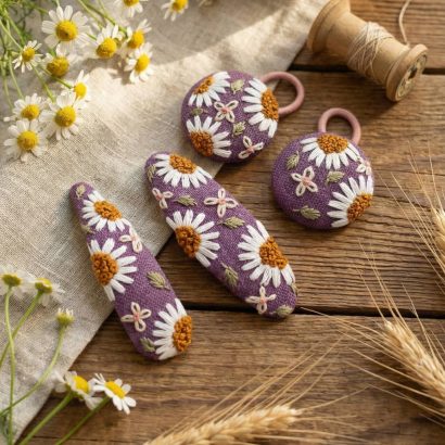 Заколки 2 шт та резинки 2 шт для волосся квіти ромашки