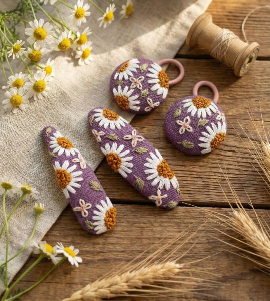 Заколки 2 шт та резинки 2 шт для волосся квіти ромашки