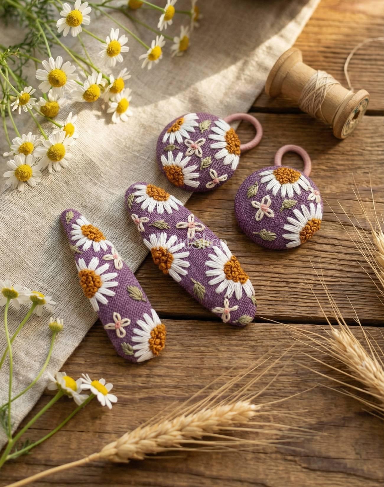 Заколки 2 шт та резинки 2 шт для волосся квіти ромашки Заколки 2 шт та резинки 2 шт для волосся квіти ромашки