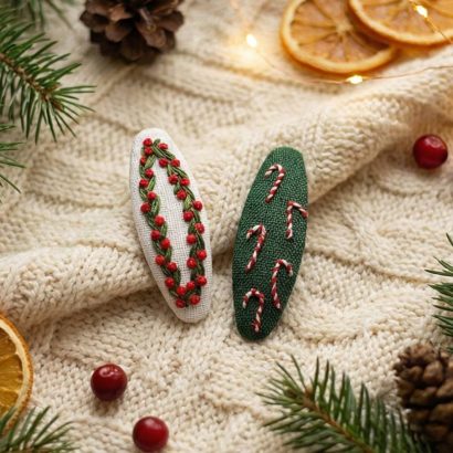 Новорічні заколки льодяники квіти, ручна вишивка 2 шт!