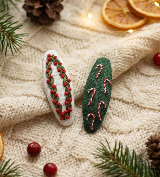 Новорічні заколки льодяники квіти, ручна вишивка 2 шт!