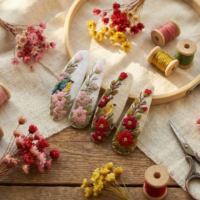 Заколки для волосся польові квіти ручна вишивка 2 шт (на вибір!)