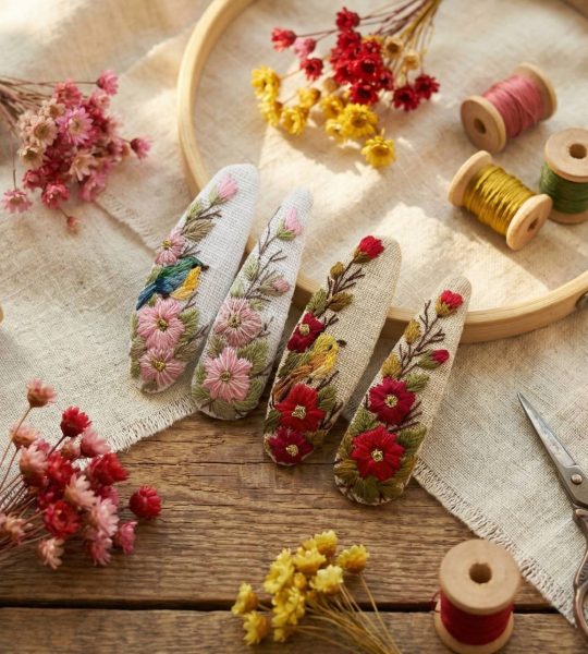 Заколки для волосся польові квіти ручна вишивка 2 шт (на вибір!)