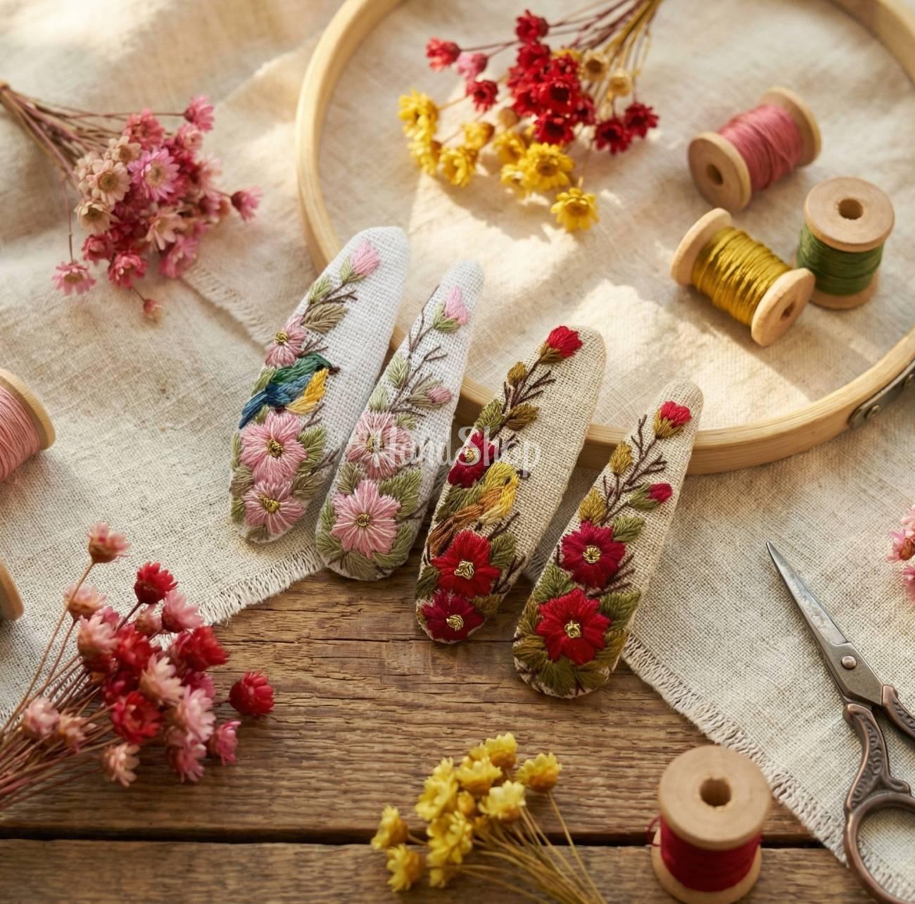 Заколки для волосся польові квіти ручна вишивка 2 шт (на вибір!) Заколки для волосся польові квіти ручна вишивка 2 шт (на вибір!)