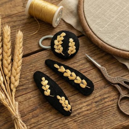 Заколки 2 шт та резинки 1 шт українські колоски вишивка