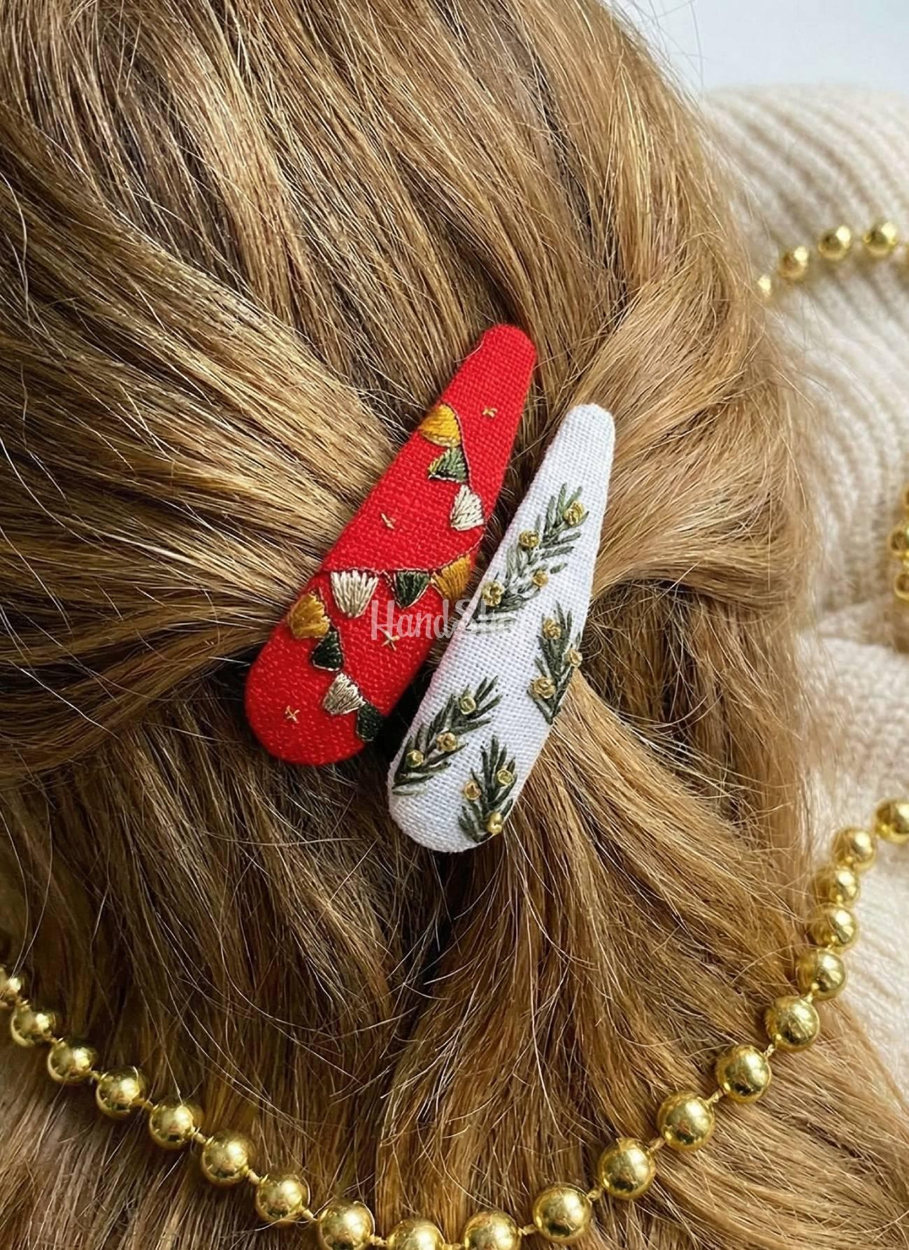 Різдвяні заколки прапорці гілочки сосни, вишивка 2 шт! Різдвяні заколки прапорці гілочки сосни, вишивка 2 шт!