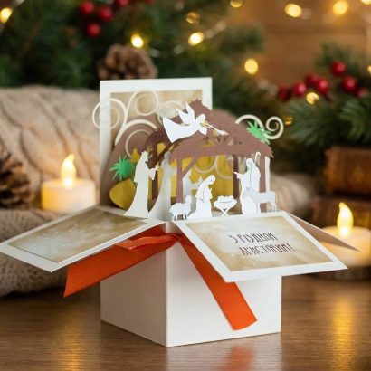 3d cвяткова об'ємна листівка коробка Різдво Новий рік 2026