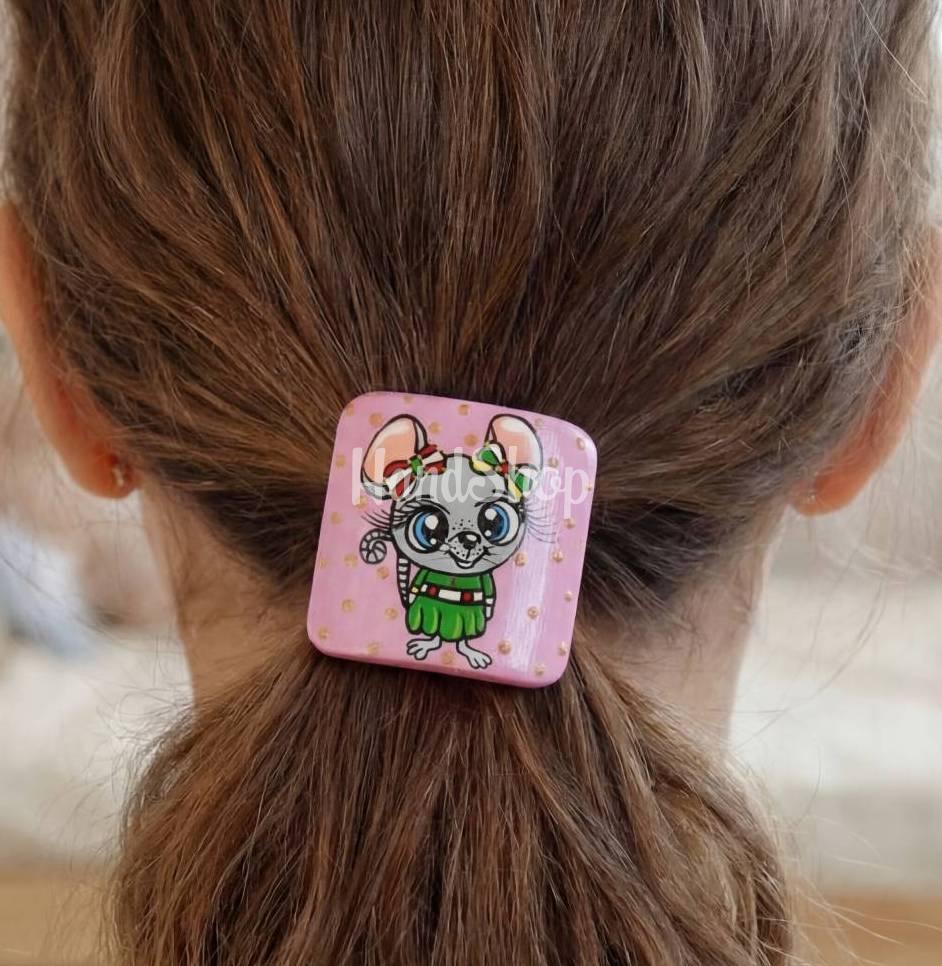 Новорічна дитяча резинка для волосся з дерева мишка 2026 Новорічна дитяча резинка для волосся з дерева мишка 2026