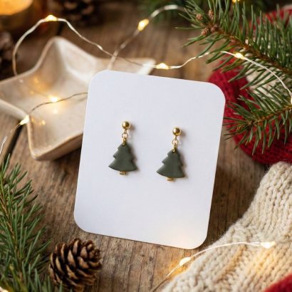 Новорічні сережки зелені ялинки 2026 полімерна глина