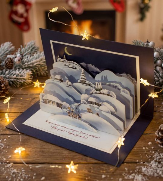 3d листівка вертеп З Різдвом Христовим! З Новим роком!