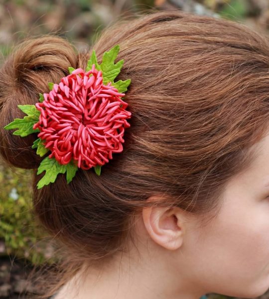 Квітка з фоамірану хризантема зажим для волосся/брошка