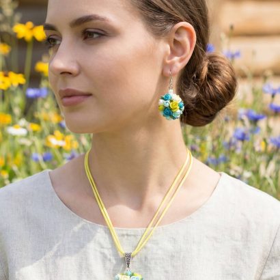 Прикраси зі глини сережки та кулон трояндочки Ukraine