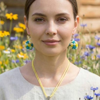 Прикраси зі глини сережки та кулон трояндочки Ukraine