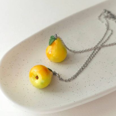 clay pear pendant and earrings