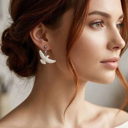 Сережки пташки білі голубки з полімерної глини гвоздики