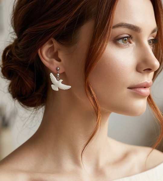 Сережки пташки білі голубки з полімерної глини гвоздики