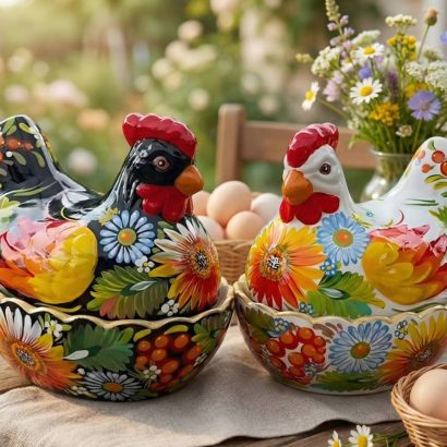 Сувенірна пара курочки петриківський розпис кераміка 2 шт